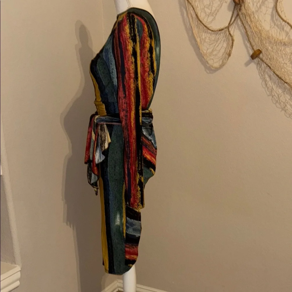 Red and Yellow Long Sleeve Bodycon Dress - Picture 5 of 7